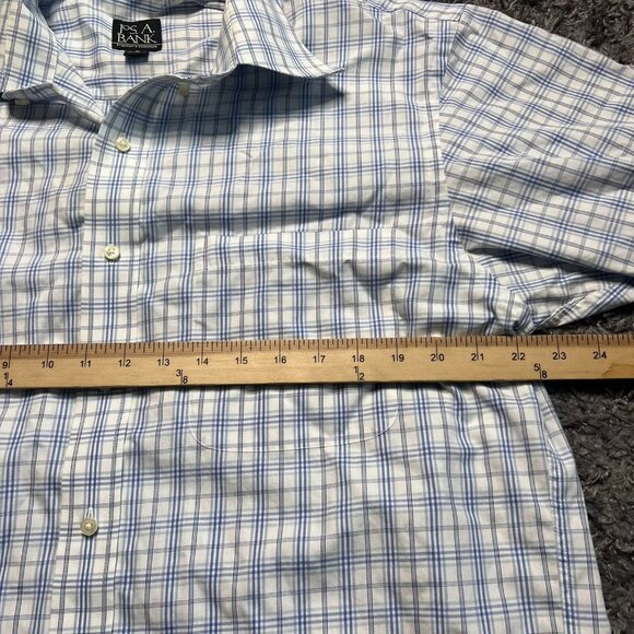 Jos A Bank Shirt Mens Medium Blue Plaid Stripe Long Sleeve Traveler Casual - Picture 5 of 7